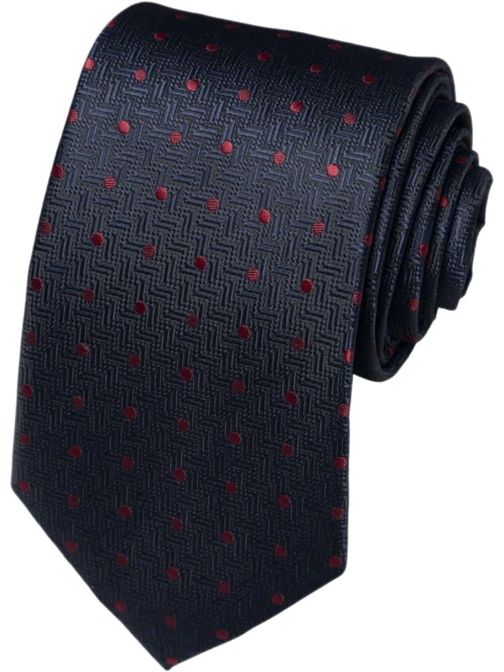 Men's Dark Blue 100% Microfiber Polka Dot Textured Formal Necktie For Business